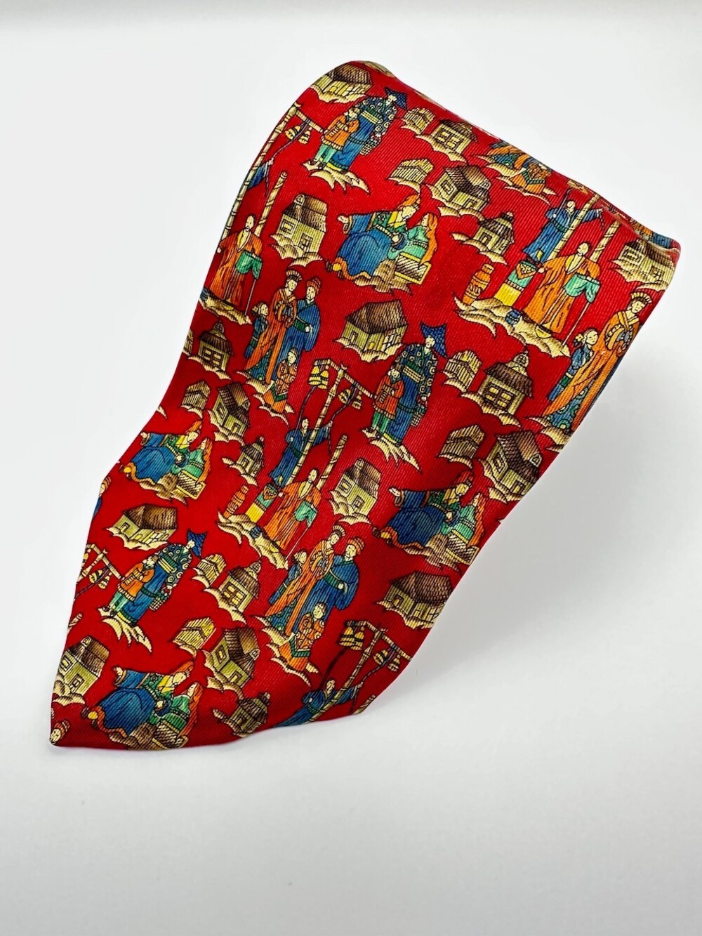 Pakeman Catto & Carter Red Chinoiserie Figural Silk Tie – Cirencester & London